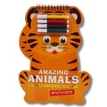 Animals Shaped Colouring Book for Kids Ages 3+, Includes 4 sketch Pens and Sticker Sheet, Animal Colouring Gift Set for Boys and Girls
