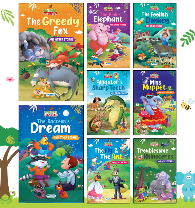 Animal Stories Storybooks for Kids | Set of 8 Books | 128 animal adventure stories with Colourful Pictures - 3 Years to 10 Years Old Children |English Story Book | The Book Tree Books