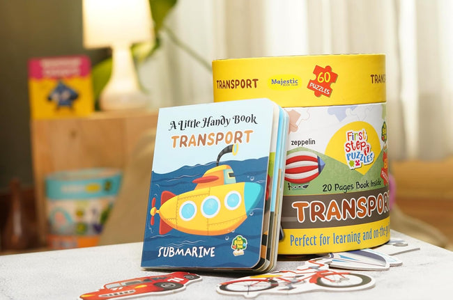 Transport Puzzle Box for Kids Age 2+ I Educational Toy with 60 Jigsaw Puzzle Pieces + 1 Board Book