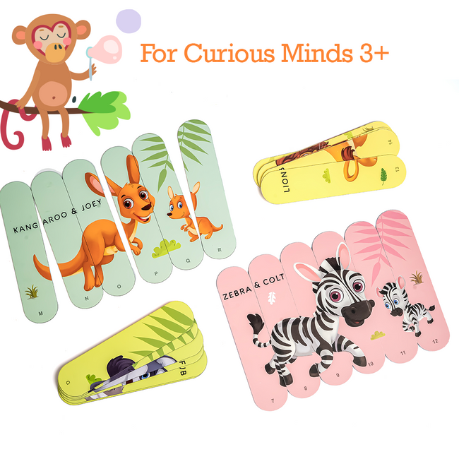 The Book Tree Play & Learn Stick Puzzle Set - 24 Dual-Sided Pieces for Kids - Explore Animal Families & Numbers - Ideal Educational Gift for Ages 3 and Up