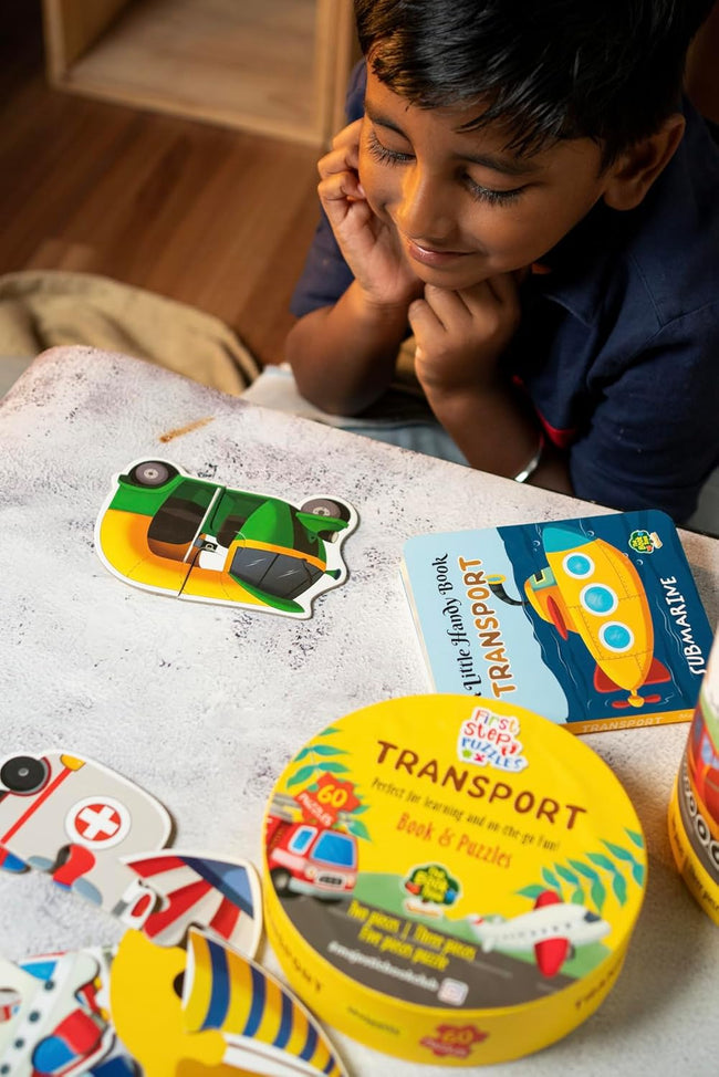 Transport Puzzle Box for Kids Age 2+ I Educational Toy with 60 Jigsaw Puzzle Pieces + 1 Board Book