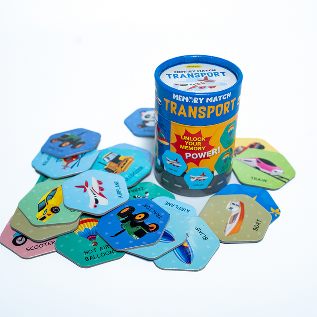 Memory Match Game: Transport – 24 Durable Cards, 12 Vehicle-Themed Pairs, Brain-Boosting Educational Game for Kids, Toddlers, and Families