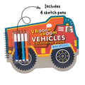Vehicles Shaped Colouring Book for Kids, 4 Sketch Pens and Sticker Sheet, Transport Activity Colouring Kit, Gift Set for Children Ages 3+
