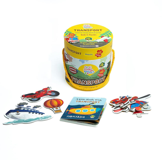 Transport Puzzle Box for Kids Age 2+ I Educational Toy with 60 Jigsaw Puzzle Pieces + 1 Board Book