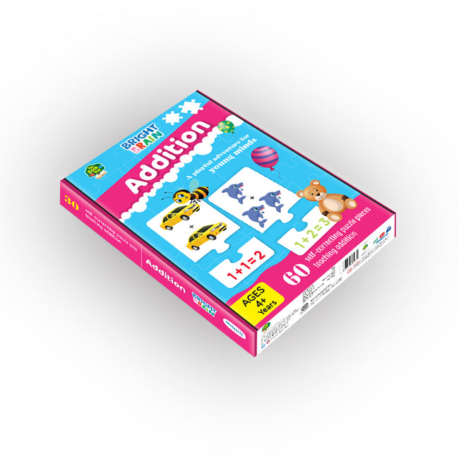 Bright Brain Addition Puzzle – Learn Basic Math with 60 Pieces Puzzle – Fun & Educational for Kids Age 4+ – Educational Toy Birthday Gift for Boys and Girls by Majestic Book Club