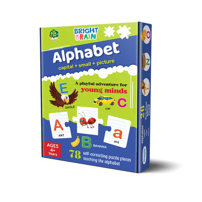 Bright Brain Capital and Small Letter Alphabet Puzzle - 78 Piece Jigsaw Puzzle for Preschoolers, Educational Toy for Learning ABCs and Letters, Gifts for Kids Ages 3 to 6