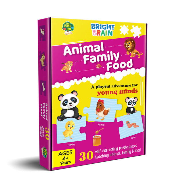 Bright Brain Animals Family Food Puzzle - 20+ Piece Jigsaw Puzzle for Preschoolers, Educational Toy for Learning Animals Family Food, Gifts for Kids Ages 3 to 6