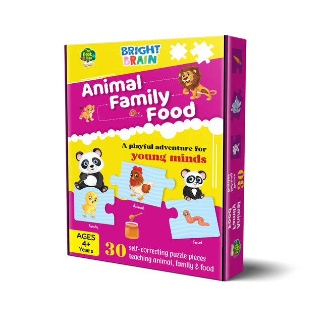 Bright Brain Animals Family Food Puzzle - 20+ Piece Jigsaw Puzzle for Preschoolers, Educational Toy for Learning Animals Family Food, Gifts for Kids Ages 3 to 6