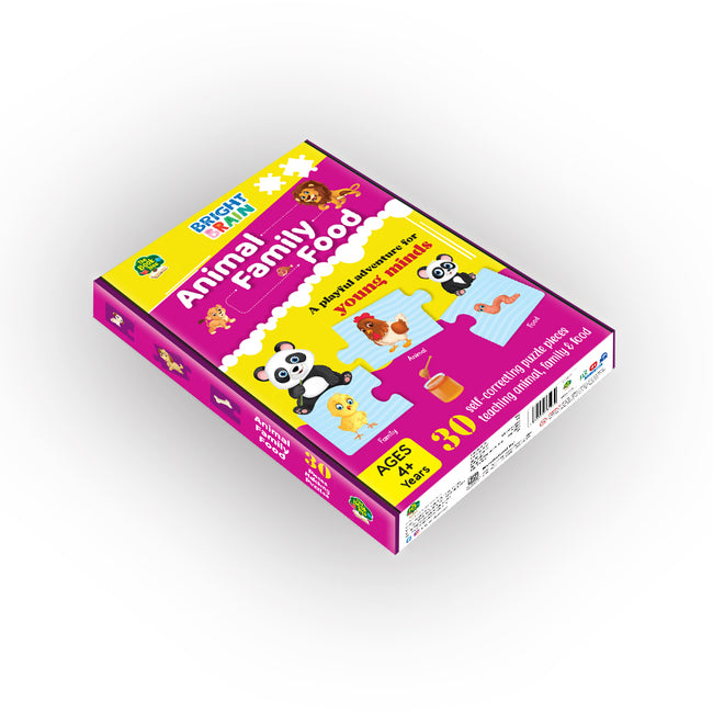 Bright Brain Animals Family Food Puzzle - 20+ Piece Jigsaw Puzzle for Preschoolers, Educational Toy for Learning Animals Family Food, Gifts for Kids Ages 3 to 6