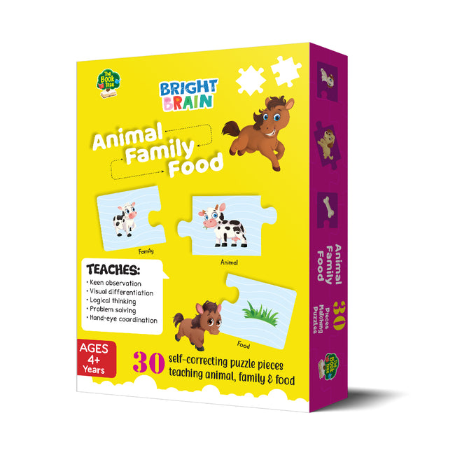 Bright Brain Animals Family Food Puzzle - 20+ Piece Jigsaw Puzzle for Preschoolers, Educational Toy for Learning Animals Family Food, Gifts for Kids Ages 3 to 6