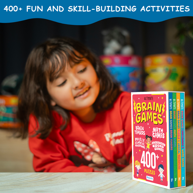 400+ Brain Boosting Activity Book for 6+ Years Old Kids | Set of 4 book - 400+ activities with Maths Games, Brain Teasers, Puzzle & Logical Reasoning, Crosswords & Word Games
