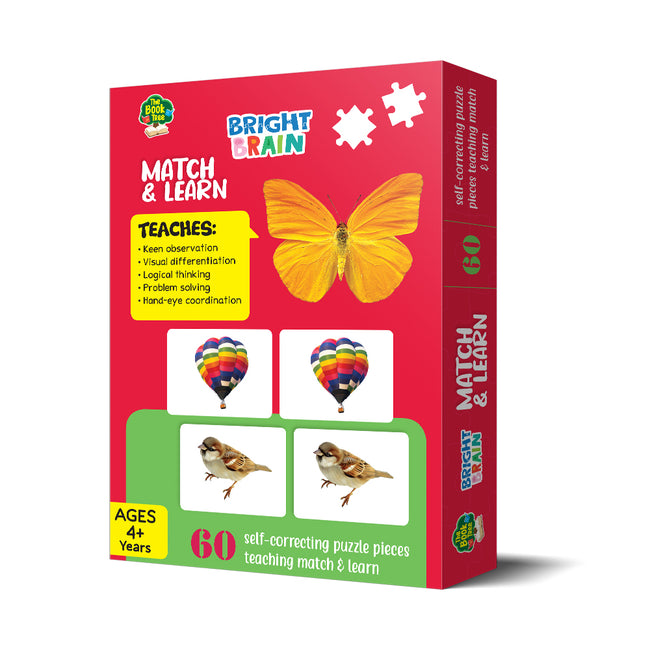 Bright Brain Match and Learn 60 Piece (30 Sets) Jigsaw Puzzle for Preschoolers, Educational Toy for Learning Picture Matching, Gifts for Kids Ages 3 to 6