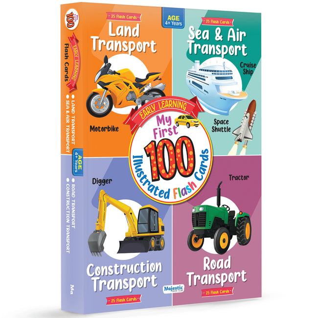 My First 100 Illustrated Flashcards: Transport - Embark on exciting Journeys with Colourful Illustrations of Land, sea, and air Transport, Sparking Imagination and Early Learning in Toddlers.