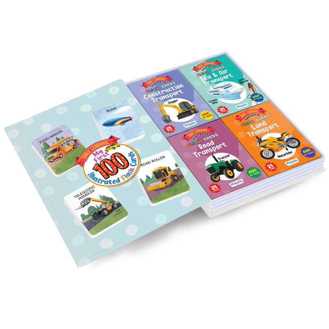 My First 100 Illustrated Flashcards: Transport - Embark on exciting Journeys with Colourful Illustrations of Land, sea, and air Transport, Sparking Imagination and Early Learning in Toddlers.