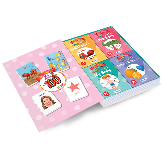 My First 100 Illustrated Flashcards: Alphabet, Numbers, My Body & Shapes - Explore The ABCs, Numbers, Anatomy, and Shapes, Fostering Early Literacy, numeracy, and Cognitive Development in Toddlers.