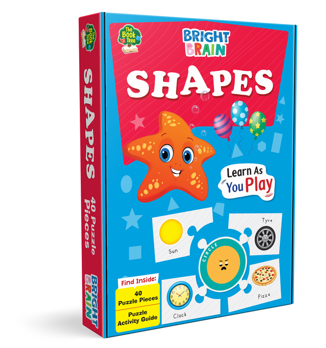 Bright Brain Shapes Puzzle - Learn & Recognise Shapes with 40 Puzzle Pieces – Engaging Activity for Kids Age 3+ - Gift Box by Majestic Book Club