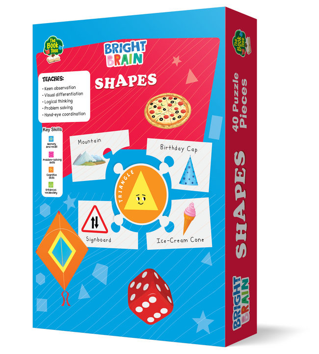 Bright Brain Shapes Puzzle - Learn & Recognise Shapes with 40 Puzzle Pieces – Engaging Activity for Kids Age 3+ - Gift Box by Majestic Book Club