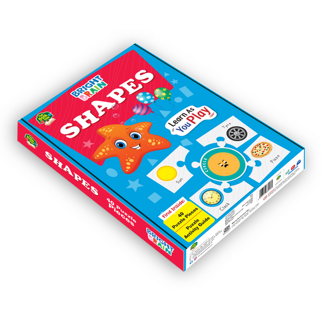 Bright Brain Shapes Puzzle - Learn & Recognise Shapes with 40 Puzzle Pieces – Engaging Activity for Kids Age 3+ - Gift Box by Majestic Book Club