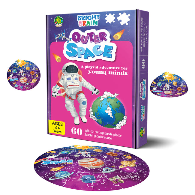 Bright Brain Outer Space 60 Piece Jigsaw Puzzle for Preschoolers, Educational Toy for Learning Space, Gifts for Kids Ages 3 to 6