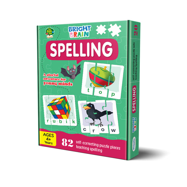 Bright Brain Spellings 82 Piece (20 Sets) Jigsaw Puzzle for Preschoolers, Educational Toy for Learning Space, Gifts for Kids Ages 3 to 6