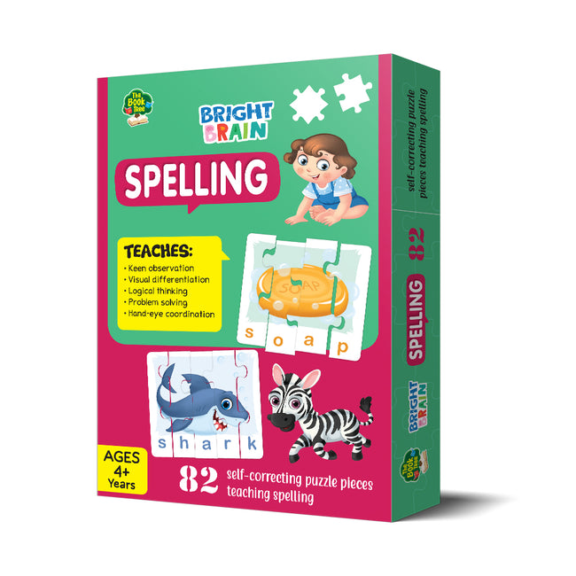 Bright Brain Spellings 82 Piece (20 Sets) Jigsaw Puzzle for Preschoolers, Educational Toy for Learning Space, Gifts for Kids Ages 3 to 6