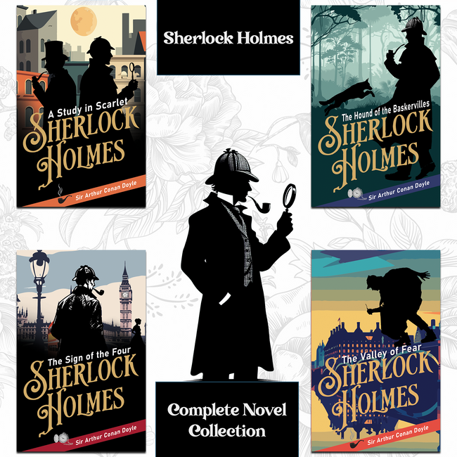Sherlock Holmes Complete Novel Collection | The Hound of the Baskervilles, The Sign of the Four, A Study in Scarlet and The Valley of Fear | Set of 4 Sherlock Holmes Novels with Bookmarks | Gift Box of Unabridged Editions