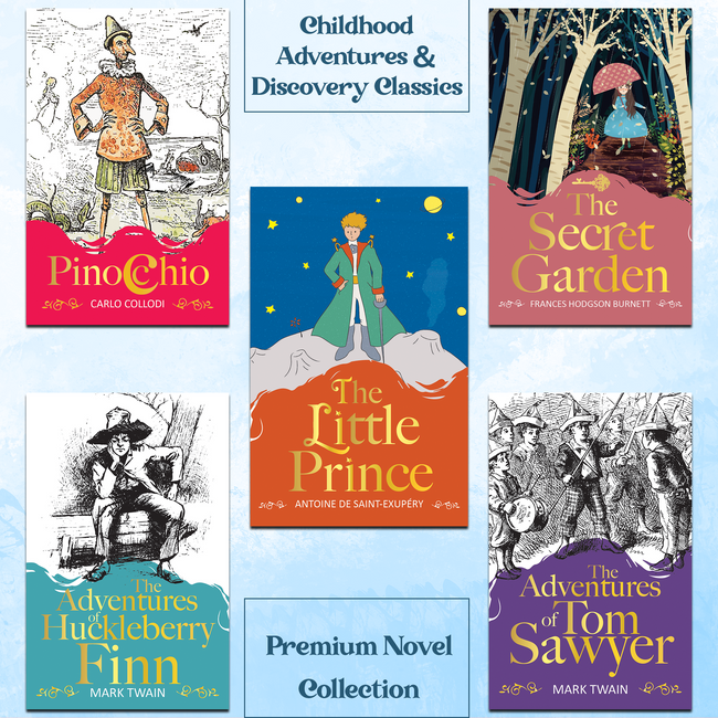 Childhood Adventures and Discovery Classics | The Secret Garden, The Adventures of Tom Sawyer, Little Prince, The Adventures of Huckleberry Finn and Pinocchio | Set of 5 Classic Adventures with Bookmarks | Unabridged Gift-Ready Book Set for Kids & Adults