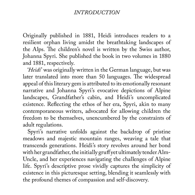 Heidi | Children’s Classic for Girls and Boys | Unabridged & Complete (240 Pages) | Fiction Novel for Readers of All Ages
