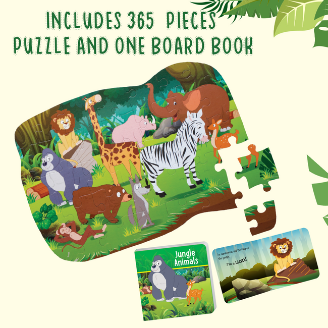 Jungle Animal Puzzle Box for Kids Age 3+ | Educational Toy with 35 Jigsaw Puzzle Pieces + 1 Board Book