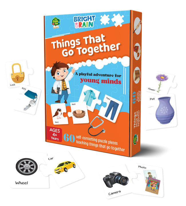 Bright Brain Things That Go Together 60 (30 Sets) Piece Jigsaw Puzzle for Preschoolers, Educational Toy for Learning Matching Pictures with It's Pair, Gifts for Kids Ages 3 to 6