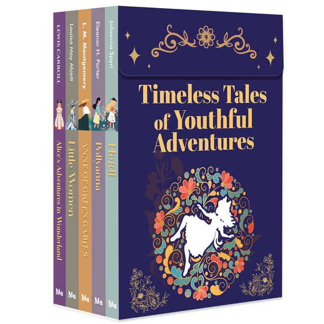 Timeless Tales of Youthful Adventures | Little Women, Heidi, Anne of Green Gables, Pollyanna and Alice in Wonderland | Set of 5 Youthful Classics with Bookmarks | Boxed Gift Set of Unabridged Novels