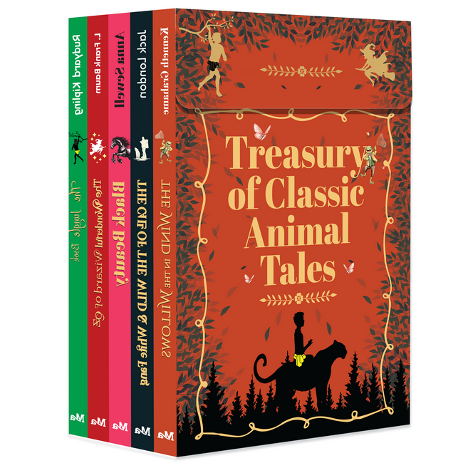 Treasury of Classic Animal Tales | The Jungle Book, Black Beauty, The Wonderful Wizard of Oz and The Call of the Wild & White Fang| Set of 5 Unabridged Animal Classics with Bookmarks | Sturdy Gift Box for Kids & Adults