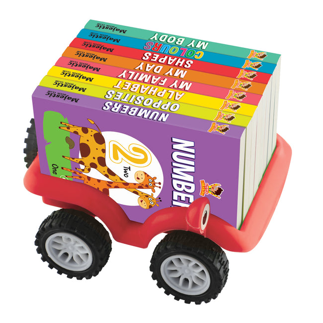 My first Little Librarian: Book Truck of 8 Best Board Books for Kids parked in a Truck