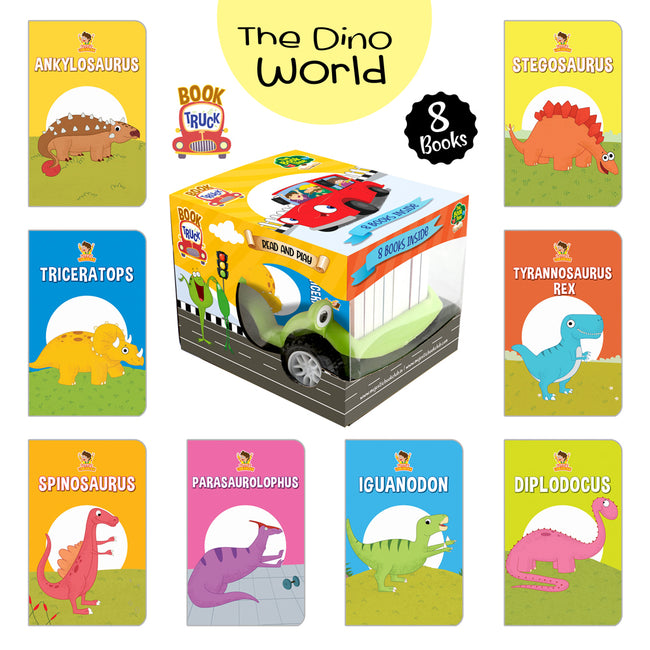 The Dino World: Book Truck of 8 Best Board Books for Kids parked in a Truck