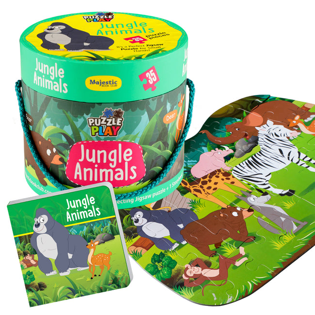 Jungle Animal Puzzle Box for Kids Age 3+ | Educational Toy with 35 Jigsaw Puzzle Pieces + 1 Board Book