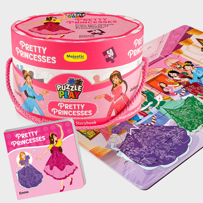 Pretty Princess Puzzle Box for Kids Age 3+ I Fun Toy with 50+ Jigsaw Puzzle Pieces + 1 Board Book