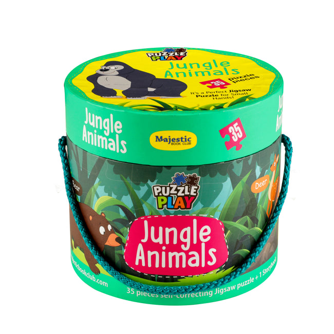 Jungle Animal Puzzle Box for Kids Age 3+ | Educational Toy with 35 Jigsaw Puzzle Pieces + 1 Board Book