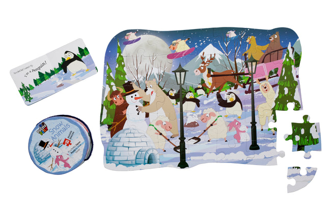 Snow Animals Puzzle Box for Kids Age 3+ I Educational Toy with 35 Jigsaw Puzzle Pieces + 1 Board Book