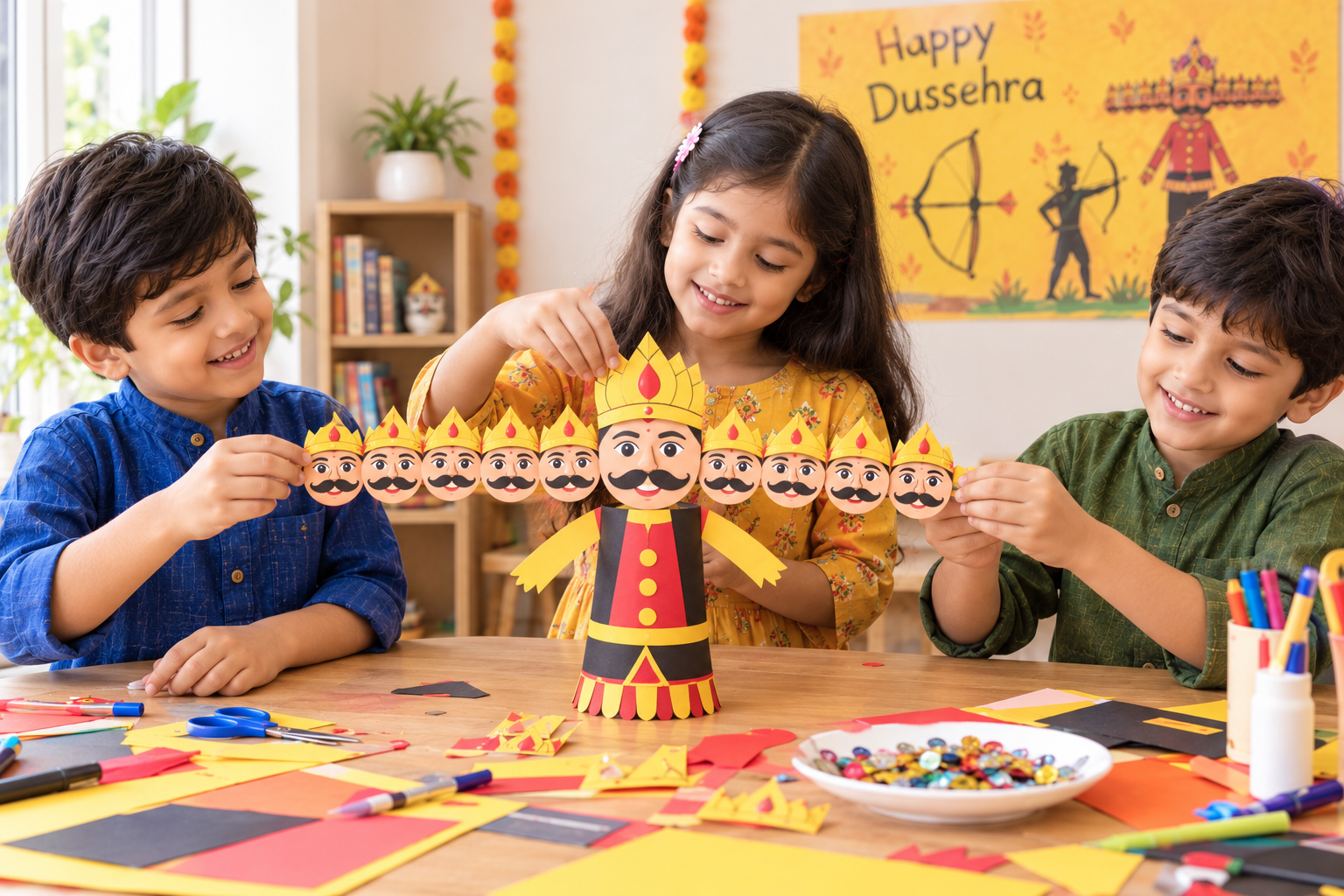 Easy Dussehra Crafts for Kids: Ravana Masks, Bow & Arrow, Puppets and More