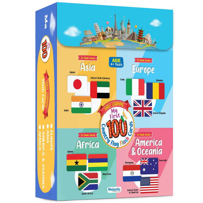 My First 100 Illustrated Flashcards: Continents - Explore continents, countries, flags, capitals, currencies, languages, and cultural facts.