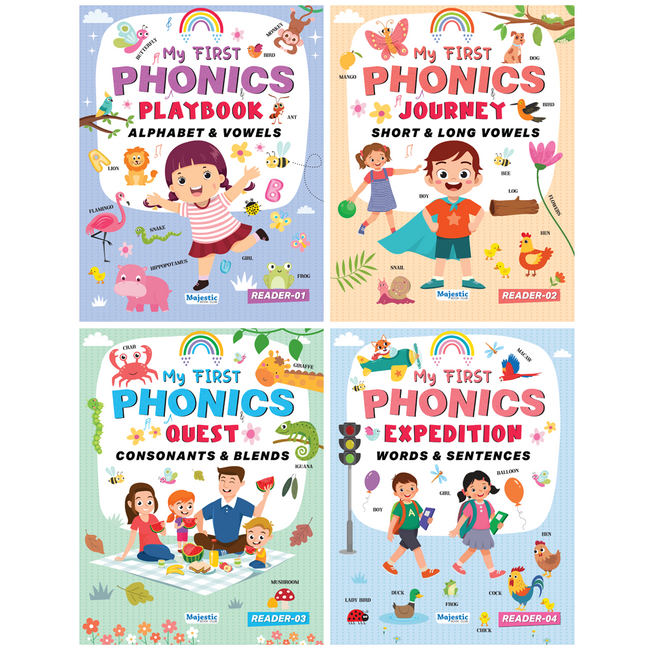 First Phonis My First Phonics Reader Set of 4 Books | Alphabet, Short & Long Vowels