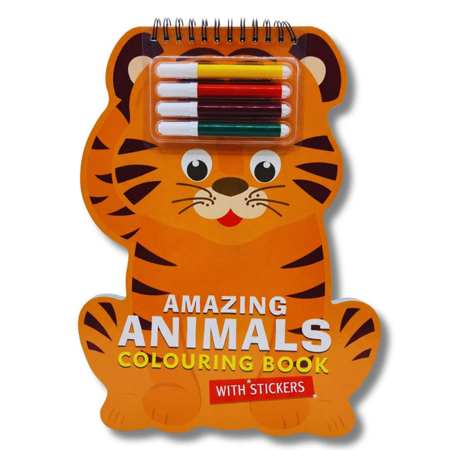 Animals Shaped Colouring Book for Kids Ages 3+, Includes 4 sketch Pens and Sticker Sheet, Animal Colouring Gift Set for Boys and Girls