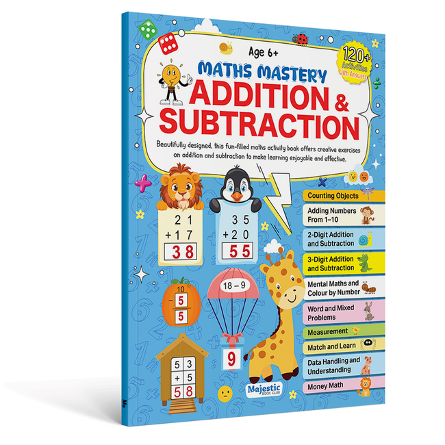 Majestic Book Club 4 Book Activity Set for Kids Age 5-8 | 1001 Activities, Addition & Subtraction, Multiplication & Division, Time Money & Fractions Workbook