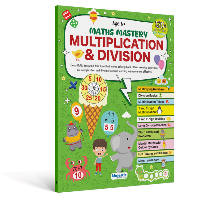 Majestic Book Club 4 Book Activity Set for Kids Age 5-8 | 1001 Activities, Addition & Subtraction, Multiplication & Division, Time Money & Fractions Workbook