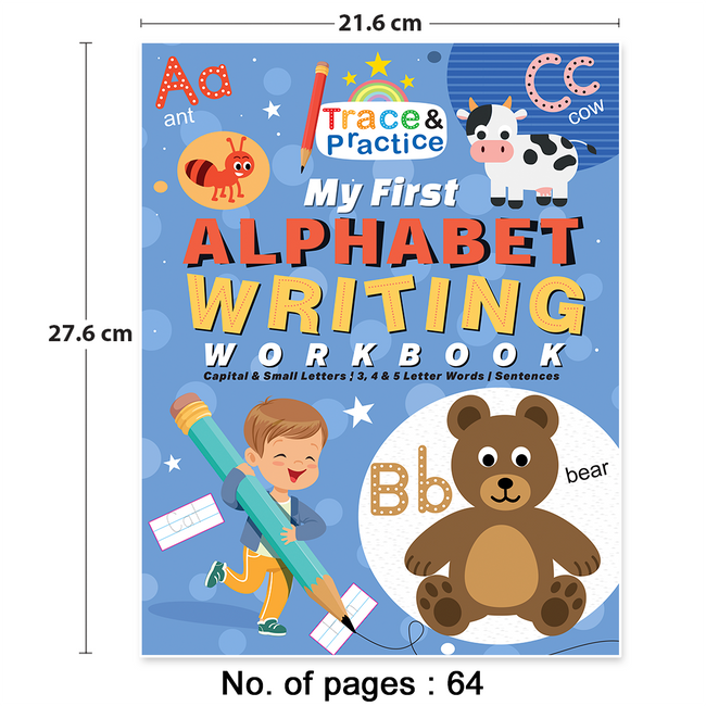 My First Alphabet Writing Workbook for Children | Trace & Practice Series | Trace & Write Capital Letters, Small Letters, Words with Vowel Sounds & Simple Sentences | Early Writing Practice Book | 64 Pages | Ages 3-6