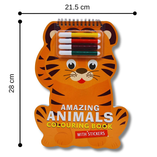 Animals Shaped Colouring Book for Kids Ages 3+, Includes 4 sketch Pens and Sticker Sheet, Animal Colouring Gift Set for Boys and Girls