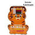 Animals Shaped Colouring Book for Kids Ages 3+, Includes 4 sketch Pens and Sticker Sheet, Animal Colouring Gift Set for Boys and Girls