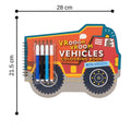 Vehicles Shaped Colouring Book for Kids, 4 Sketch Pens and Sticker Sheet, Transport Activity Colouring Kit, Gift Set for Children Ages 3+