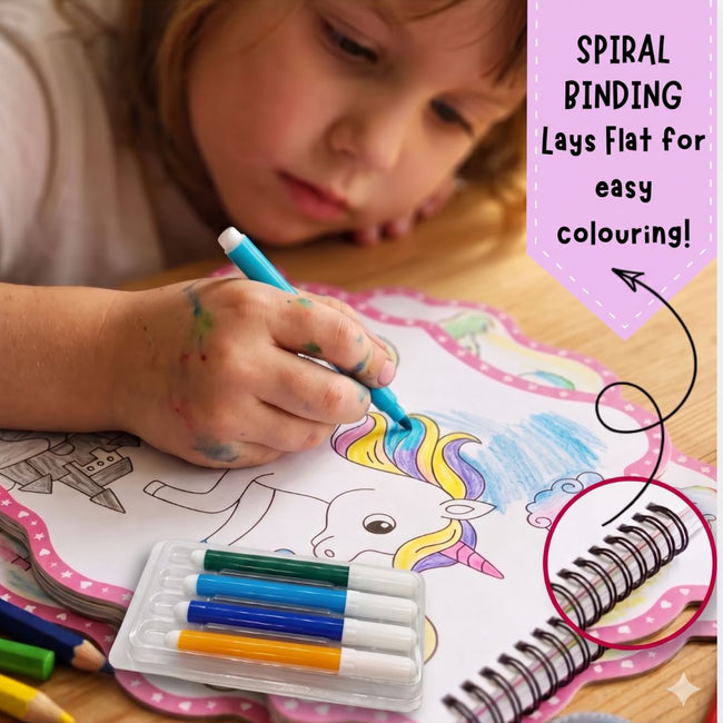Unicorn Shaped Colouring Book for Kids, 4 Sketch Pens and Sticker Sheet, Unicorn Activity Colouring Kit, Art Set Gift for Children Ages 3+