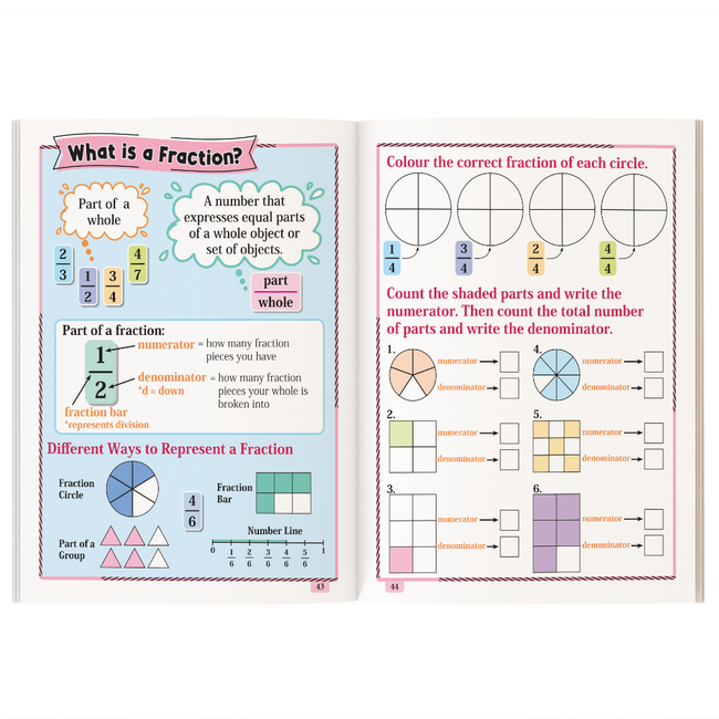 My First Time Money and Fractions Workbook for Kids | Telling Time, Analog & Digital Clocks, Comparing Fractions & Counting Money | Math Practice Activity Book for Children | Ages 5+